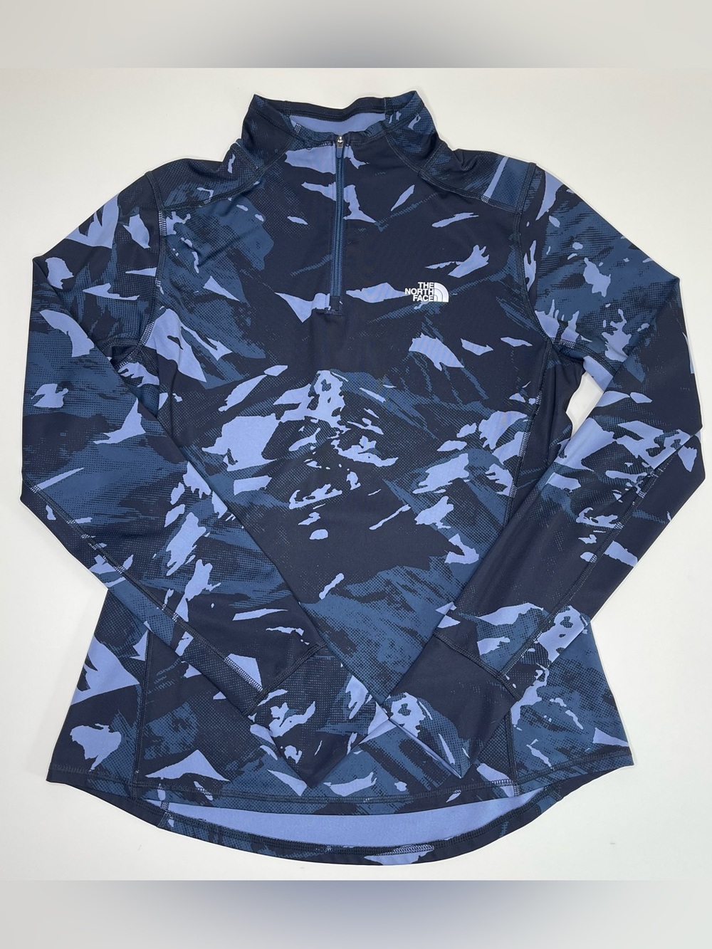 The North Face Camouflage Quarter-Zip Pullover (Navy / Light Blue) Women's LARGE